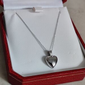 Solid 14K White Gold Puffed Heart Necklace